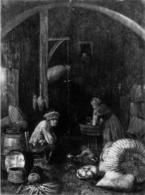 {Kitchen Interior}, panel, 54.5 × 41.5 cm