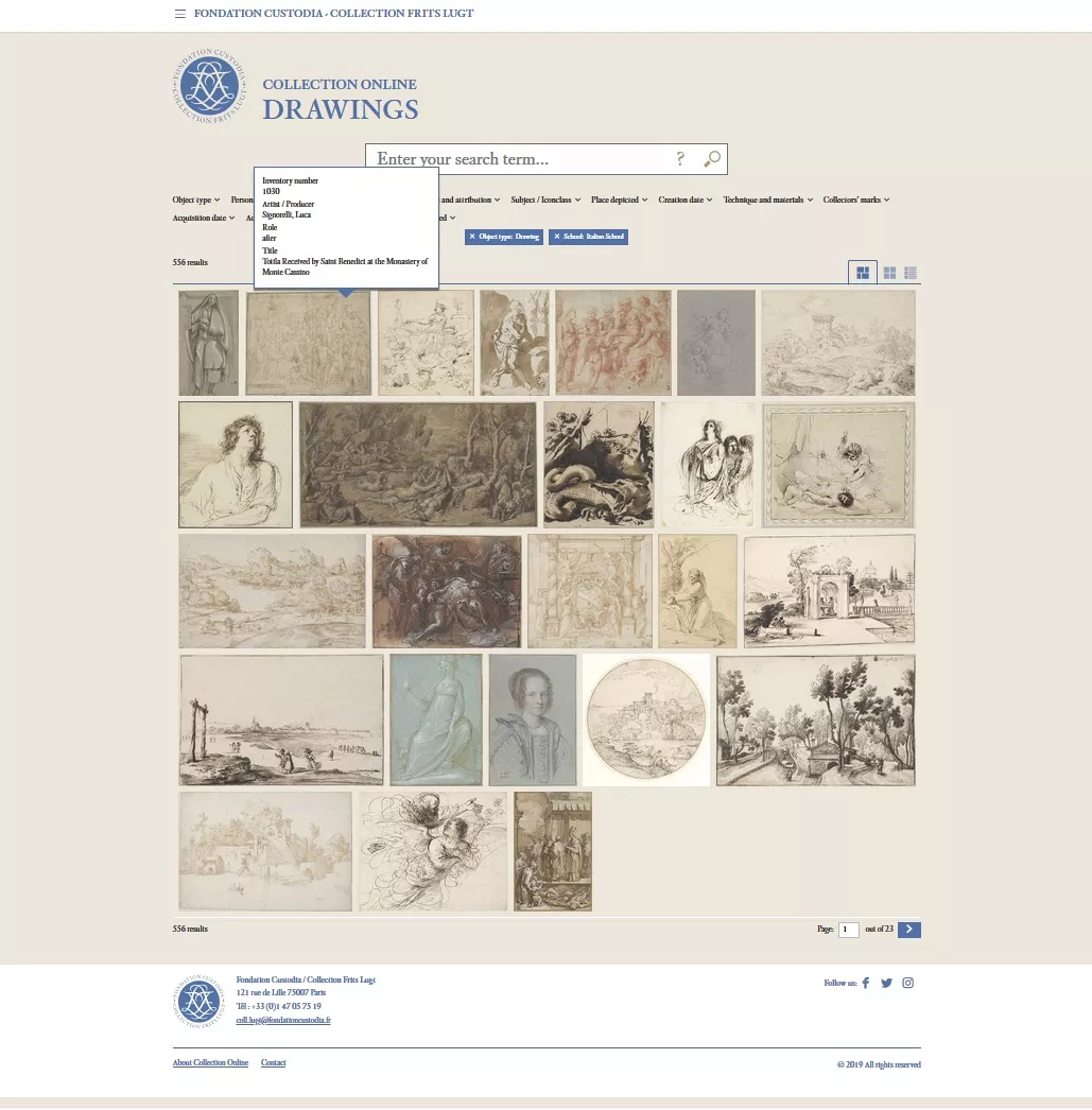 Écran de recherche de Collection Online