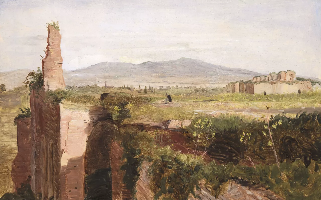 9. Joseph Severn (Hoxton (Londres) 1793 – 1879 Rome), {Esquissant aux thermes de Caracalla, Rome}, 1838-1839