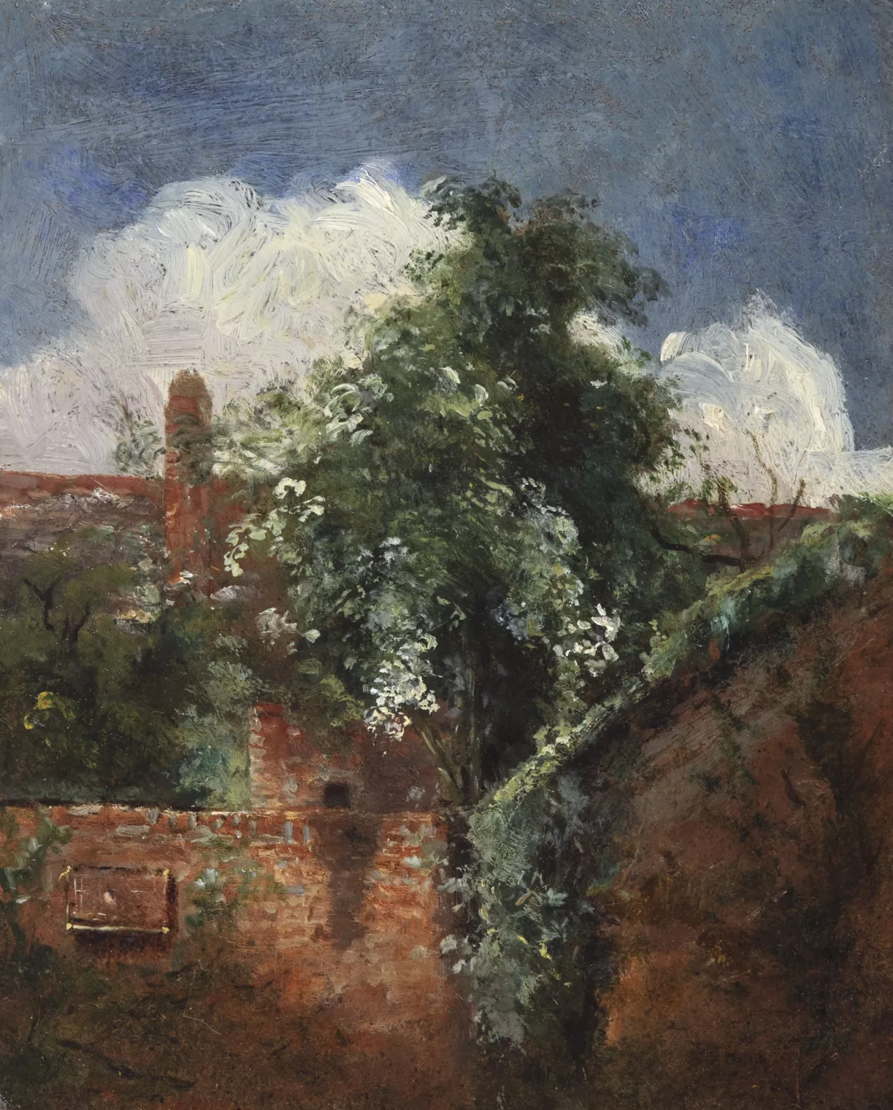 5. John Constable (East Bergholt 1776 – 1837 Londres), {Vue de jardins à Hampstead, avec un sureau}, vers 1821–1822
