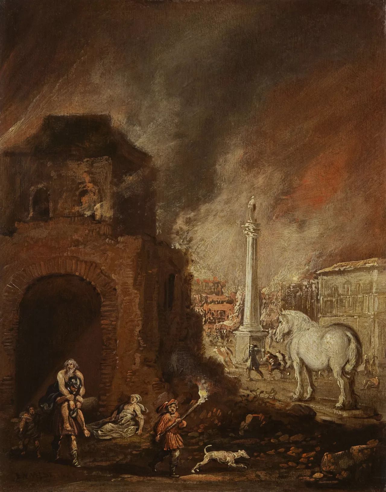5. Esaias van de Velde (Amsterdam 1587 – 1630 La Haye), {Énée, Anchise et Ascagne fuyant Troie en flammes}, 1626