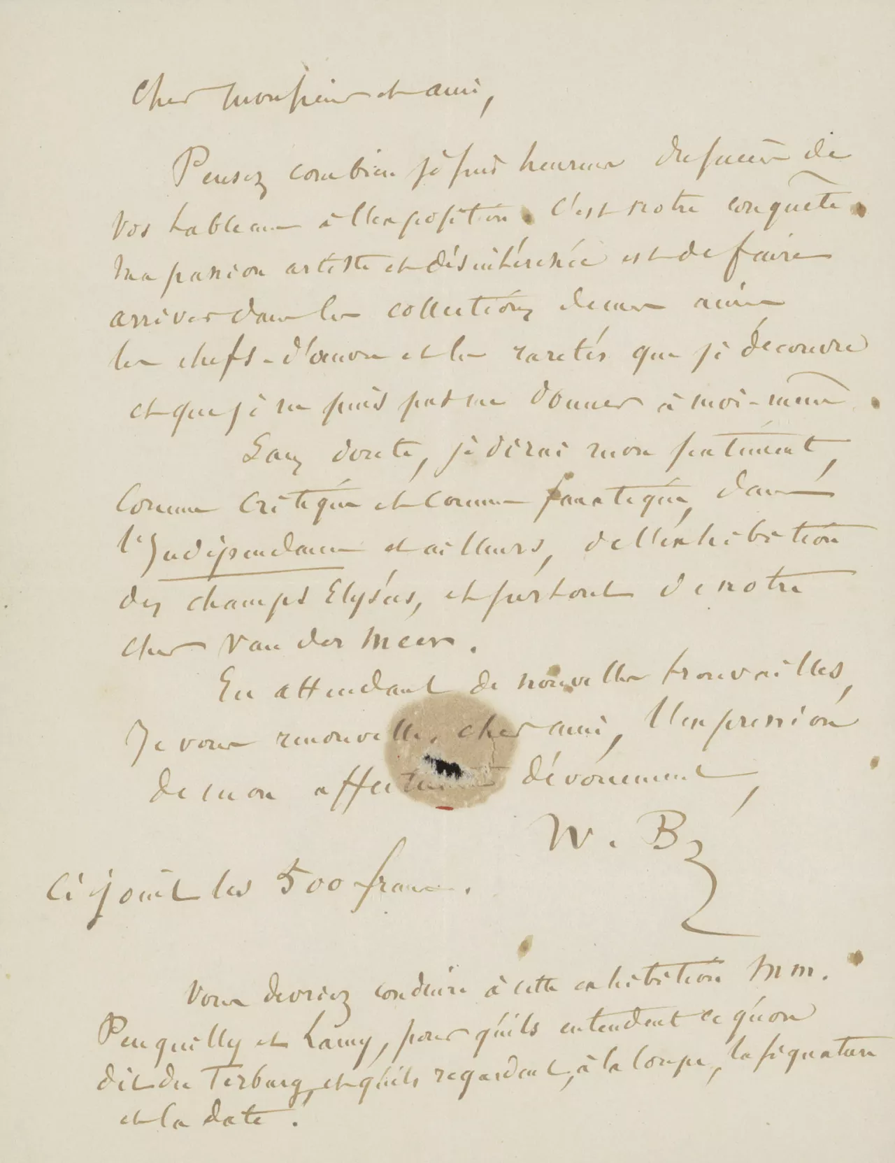 Théophile Thoré-Bürger, {Lettre à Léopold Double}, vers juin 1866