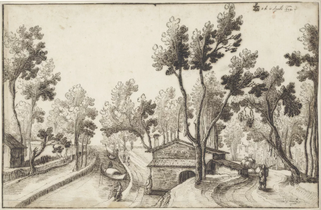 3. Clemente Paolo Gini, {Vue d'un village le long d'un canal}, 1624