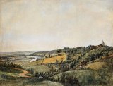 Alexandre Pau de Saint-Martin (Mortagne-au-Perche 1751 – 1820 Paris), {Paysage en France avec à l'arrière-plan un chemin et une rivière}