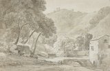 1. Nicolas Didier Boguet (Chantilly 1755 – 1839 Rome), attribué à, {Paysage avec un moulin à Tosi, près de Vallombrosa}, 1793