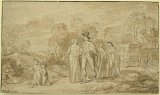 Anonymous Dutch or Flemish, Two couples with two children, black chalk and brown wash, 208 × 354 mm