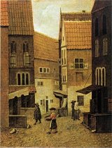 {Street Scene}, panel, 33.5 × 26.5 cm