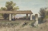 Achille Benouville (Paris 1815 – 1891 Paris), {Lavoir dans la campagne romaine}, vers 1860