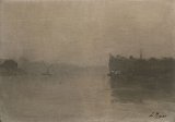Isidore Meijers (Anvers 1836 – 1916 Bruxelles), {Paysage fluvial brumeux}