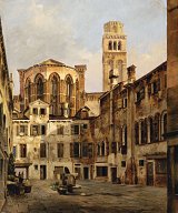 Frans Vervloet (Malines 1795 – 1872 Venise), {Vue de l'église Frari depuis la Calle San Rocco à Venise}
