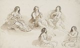 Giovanni Francesco Barbieri, called Guercino (1591-1666), {Five Studies for the Magdalen}, c. 1620