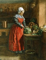 Léon Bonvin, {Cuisinière au tablier rouge dans l'auberge à Vaugirard}, 1862