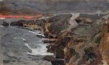 17. Manuel Wielandt (Löwenstein 1863 – 1922 Munich), {Vue de falaises au soleil couchant}