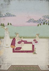 2. {Nawab Siraj-ud-Daula (1736-1757) du Bengale, assis sur une terrasse avec son frère Mirza Mahdi (mort en 1757)}, École de Murshidabad, vers 1756