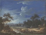 1. Attribué à Jean-Daniel Heimlich, {Paysage au clair de lune}