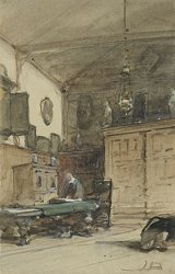 3. Johannes Bosboom (La Haye 1817 – 1891 La Haye), {Vue de l'atelier de l'artiste avec table à dessin}
