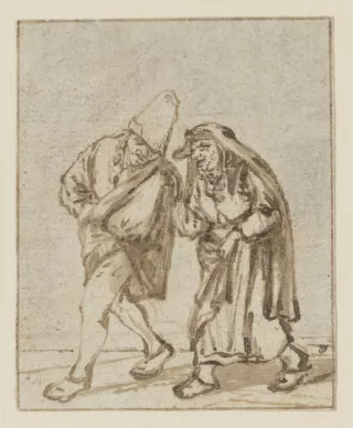 4a. Adriaen van Ostade (Haarlem 1610 – 1685 Haarlem), {Un couple de paysans en balade}, vers 1647