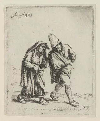 4b. Adriaen van Ostade (Haarlem 1610 – 1685 Haarlem), {Un couple de paysans en balade}, vers 1647