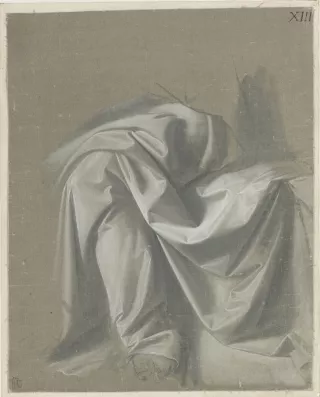 2. Léonard de Vinci, {Étude de draperie pour une figure assise}, vers 1475-1485