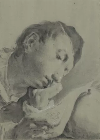 1. Attribué à Francesco Cappella (Venise 1711 – 1774 Bergame), {Buste d'un adolescent en train de lire}