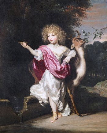 Nicolaes Maes (Dordrecht 1634 – 1693 Amsterdam), {Portrait of a Girl with a Deer}, ca. 1680