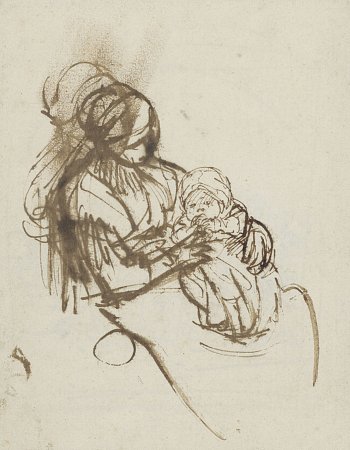 Rembrandt Harmensz. van Rijn (1606 Leiden – 1669 Amsterdam), {Woman with a Child on her lap}, ca. 1645-1650