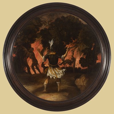 8. Anonyme français, XVIIe siècle ?, {Soldat vu de dos, combattant des monstres}