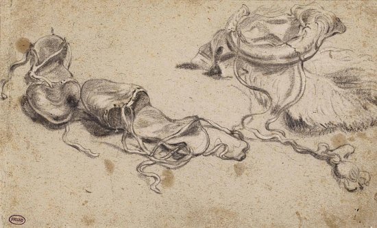 Attributed to Jan Baptist Weenix (Amsterdam 1621 – 1659/61 De Haar), {Study Sheet with Sandals and a Hunting Horn}
