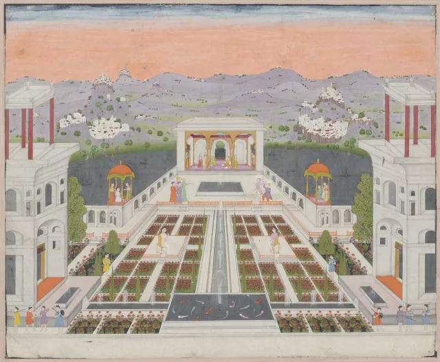 3. {Vue du jardin d'un palais}, Deccan, École d'Hyderabad, vers 1750