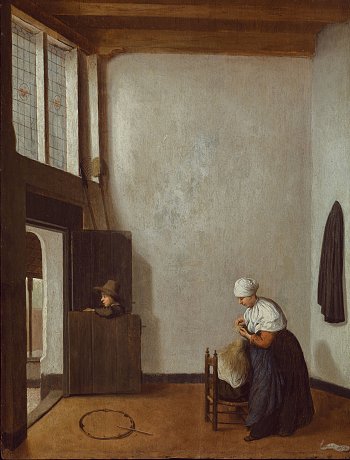 Jacobus Vrel, {Interior with a Woman Combing a Girl's Hair, and a Boy at a Dutch Door}