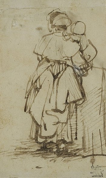 Rembrandt Harmensz van Rijn (Leyden 1606 – 1669 Amsterdam), {Study of a Woman Holding a Child}, c. 1650